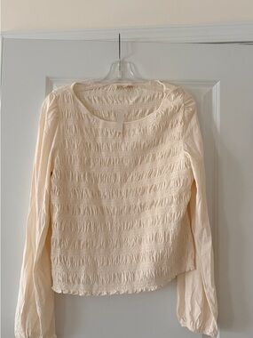 Madewell Cream Smocked Long-Sleeve Tee